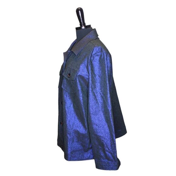 Draper's & Damon's Blue Metallic Button Down Top Collared Size 2X - Picture 2 of 5